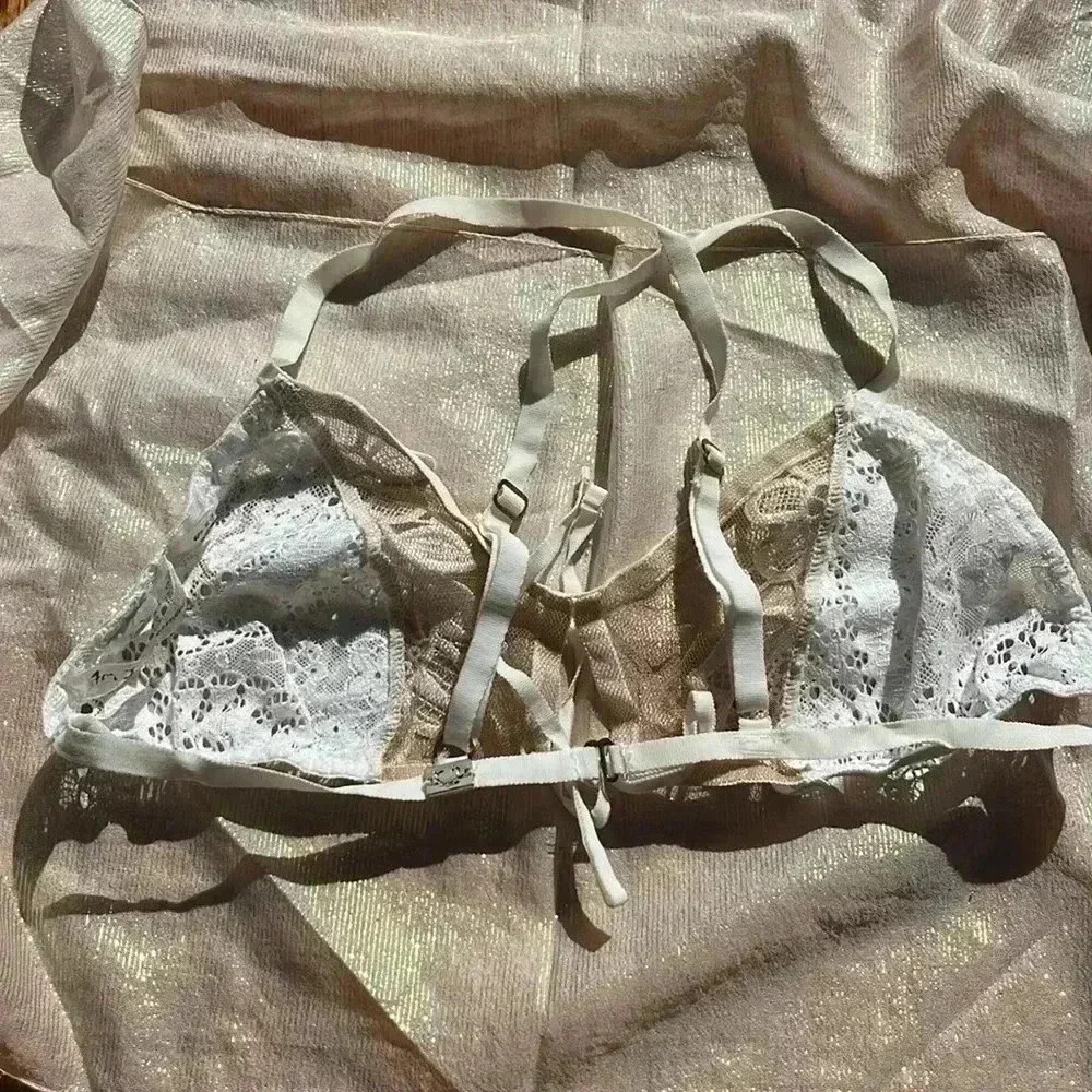 Bralette Skivvies embroidered For Love & Lemons Sheer Mesh Appliqué Floral Bra - Picture 5 of 9